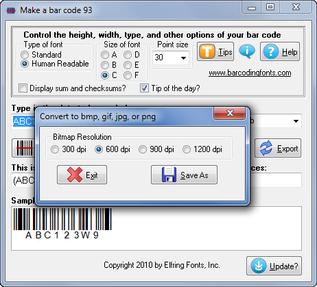 Software to export bar code 93 bar code graphics
