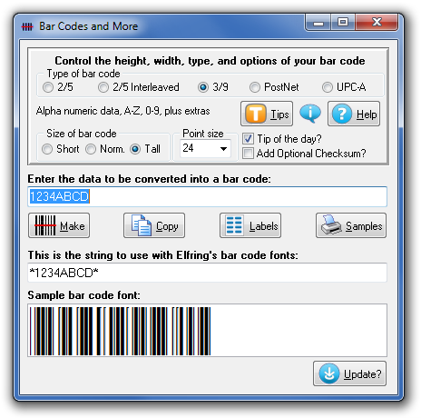 Click to see the Bar Codes and More font software utility that comes with this package