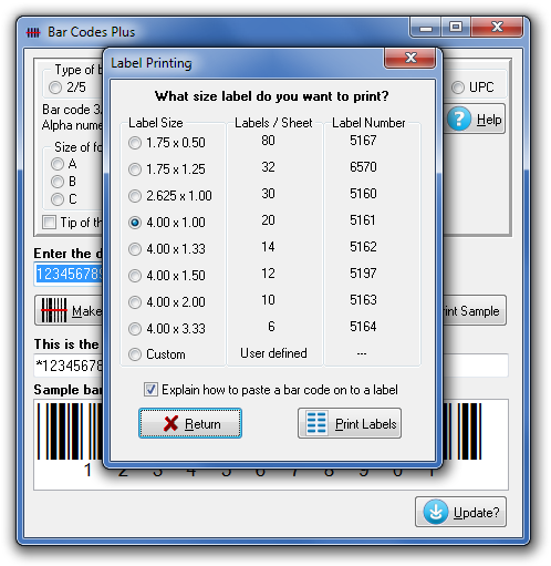 Printing bar code labels