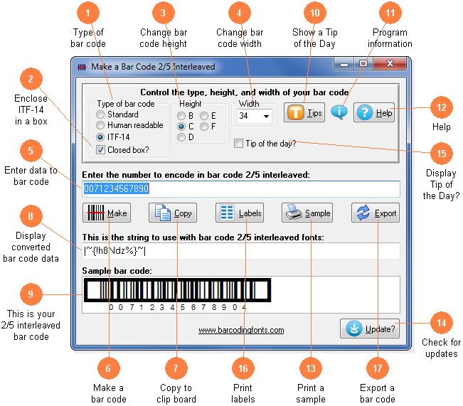 Software to build bar code 2/5 interleaved and ITF-14 bar codes