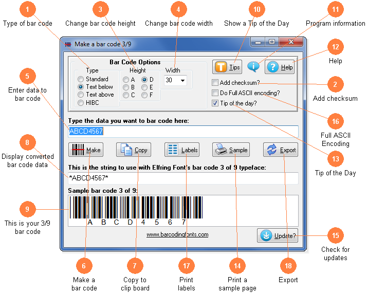 Software to build bar code 39 bar codes
